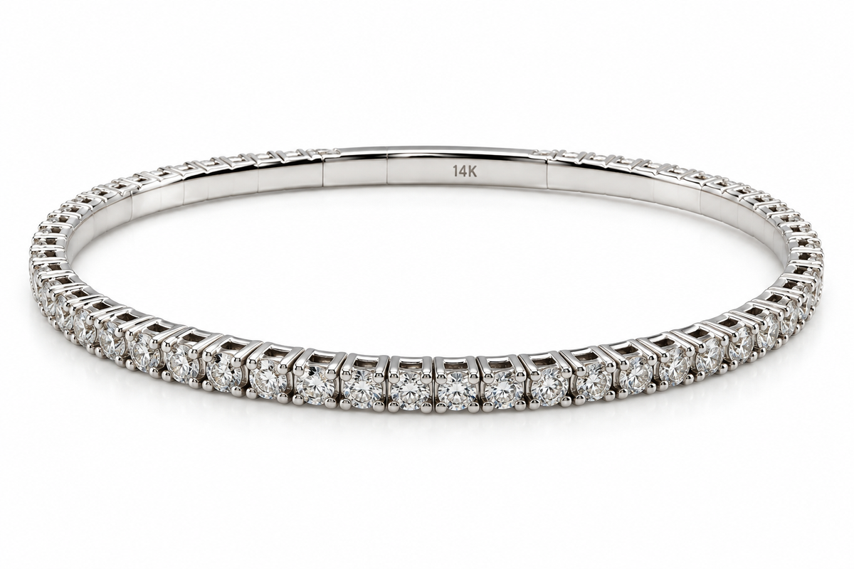 14K White Gold 3.00 CTW Natural Diamond Eternity Flex Bangle