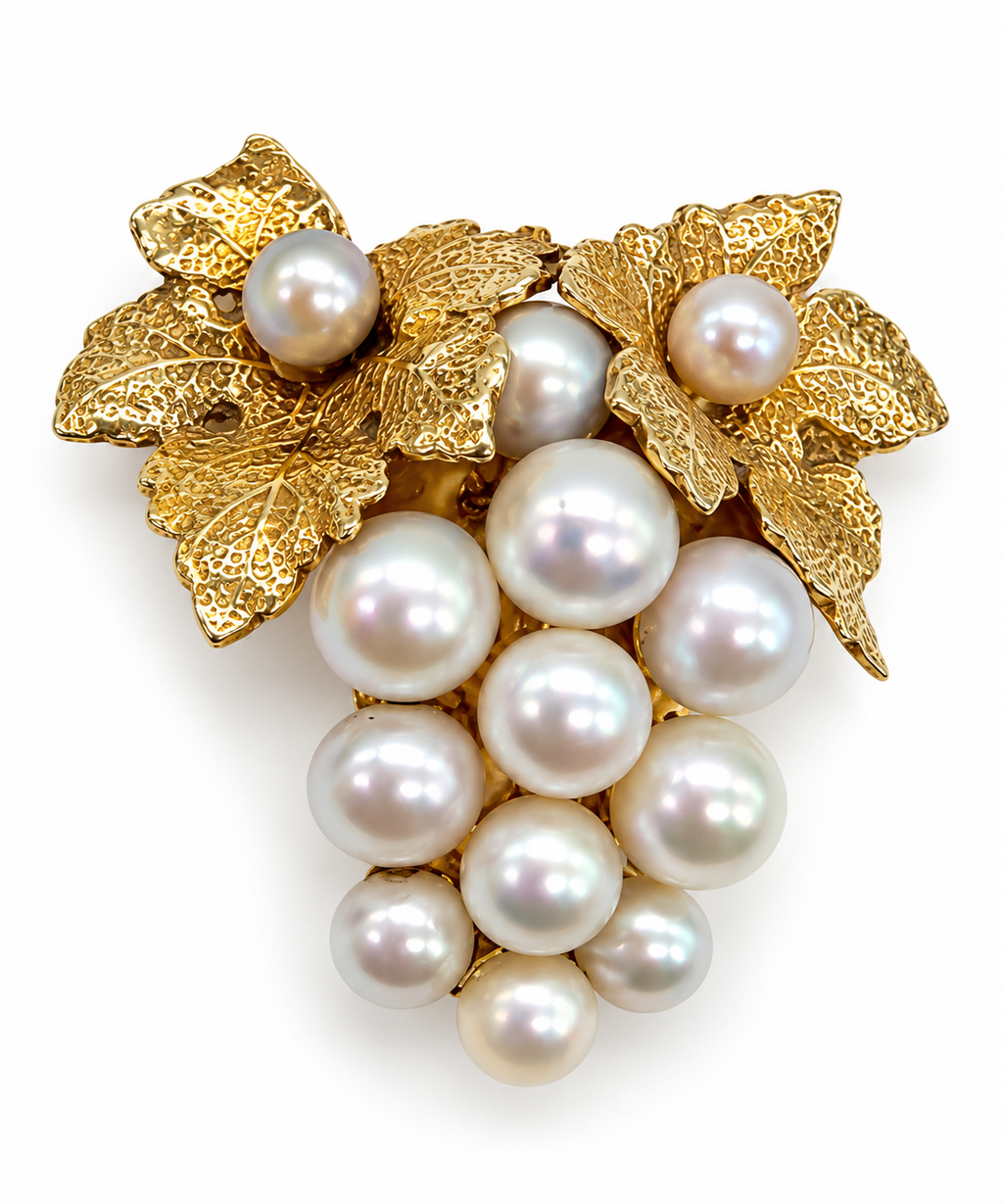 14K Gold Pearl Grape Cluster Brooch