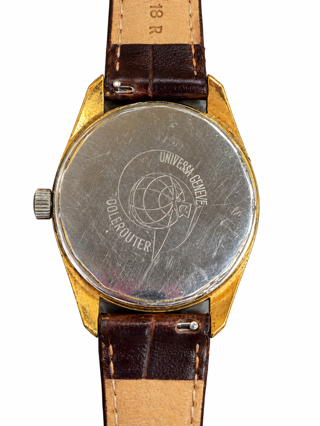 Vintage Universal Genève Polerouter Date Automatic – Gold-Tone – Brown Leather Strap