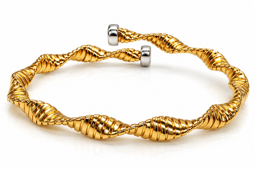 14K Gold 1.00 CTW Diamond Sculpted Twist Bangle – 11.7g