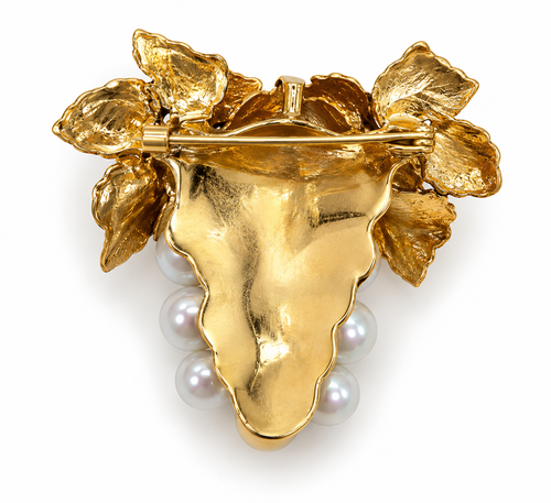 14K Gold Pearl Grape Cluster Brooch