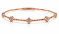 14K ROSE Gold Natural Diamond Clover Bangle Bracelet