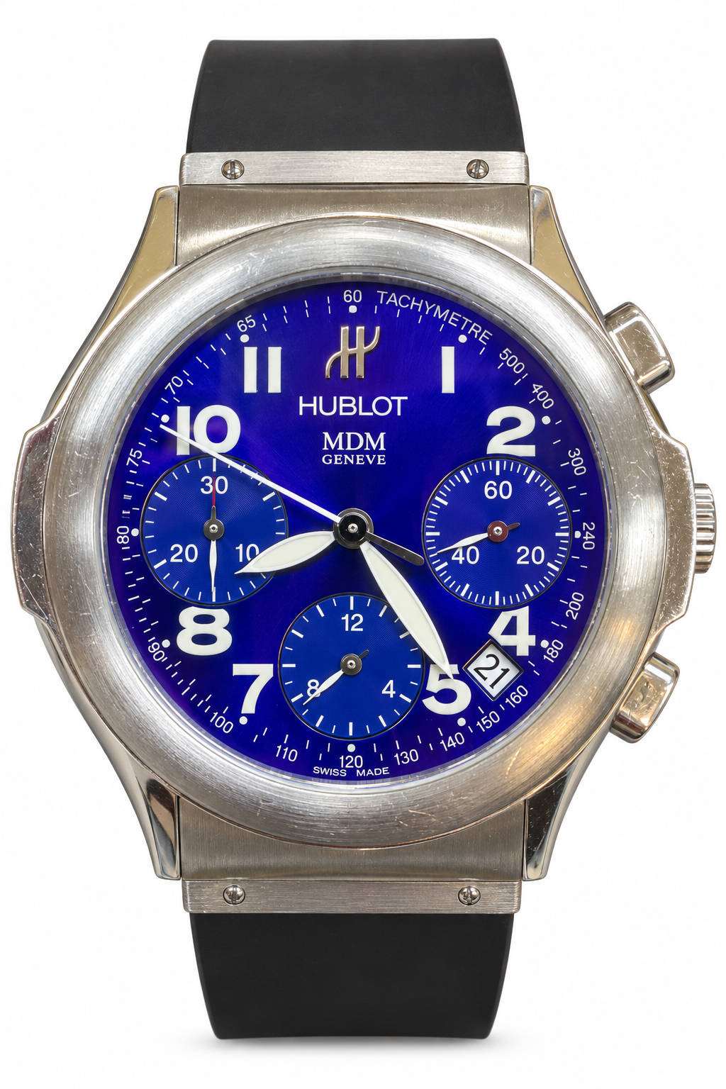 Hublot MDM Genève Chronograph – 40mm – Blue Dial – Stainless Steel – Black Rubber Strap
