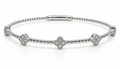 14K White Gold Natural Diamond Clover Bangle Bracelet