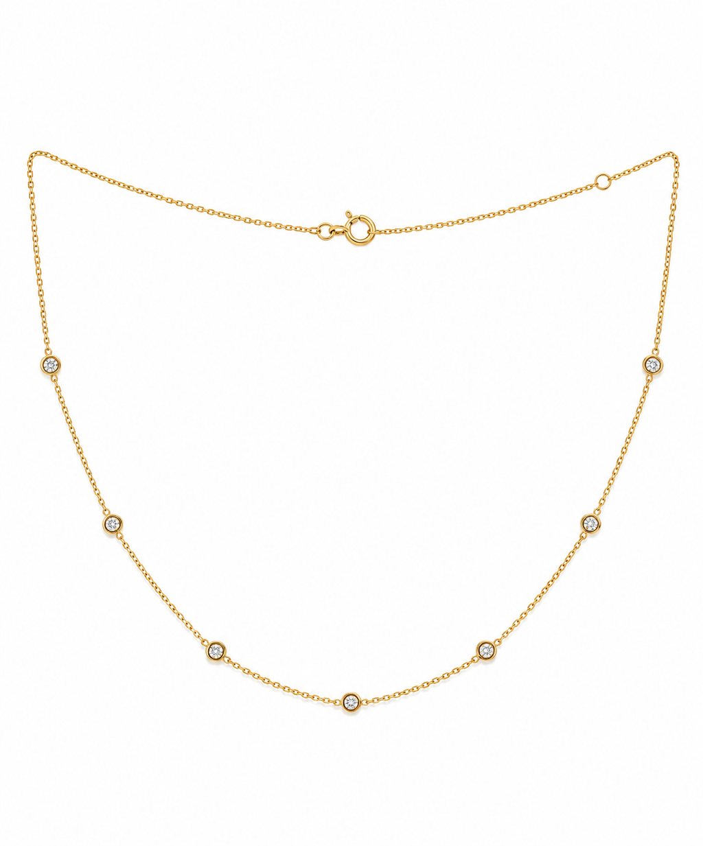 14K Yellow Gold Diamond Station Necklace
