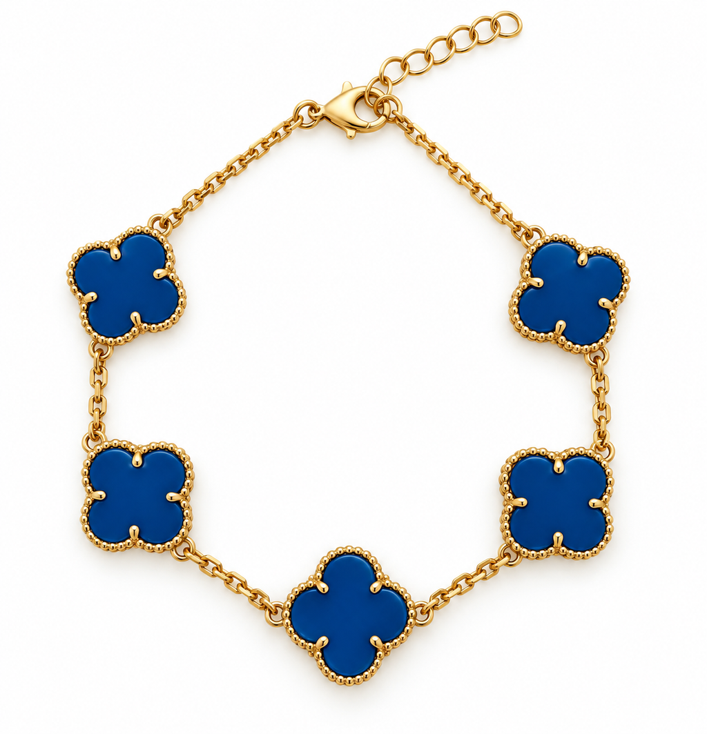 14K Yellow Gold Blue Clover Bracelet