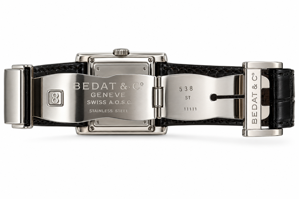 Bedat & Co Genève No. 7 Ladies Diamond Watch – Reference 728 – Stainless Steel – Black Leather Strap