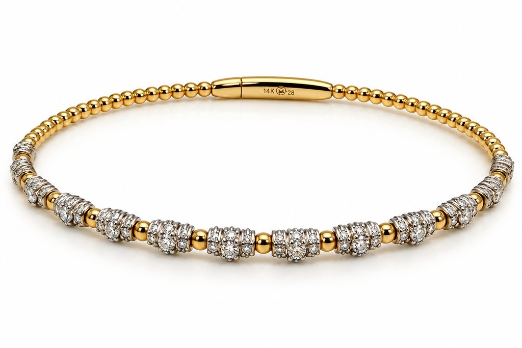14K Yellow Gold Two-Tone Diamond Bangle