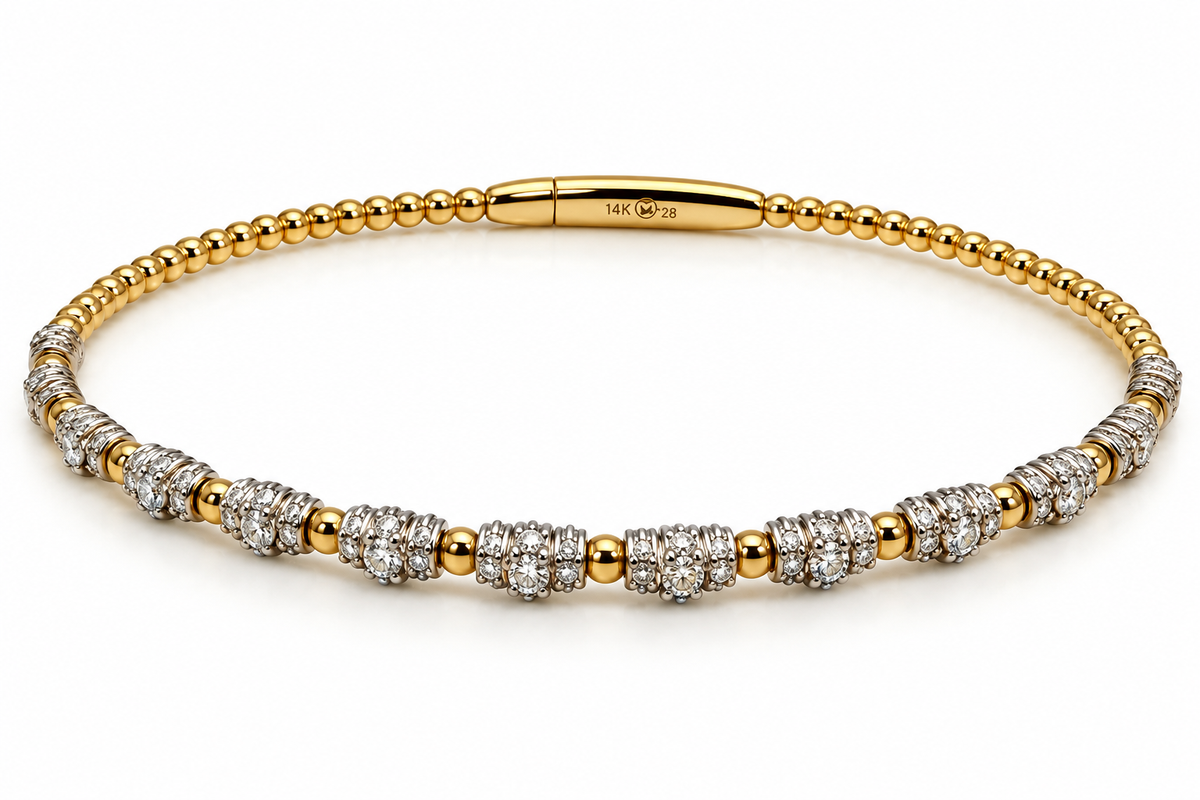 14K Yellow Gold Two-Tone Diamond Bangle
