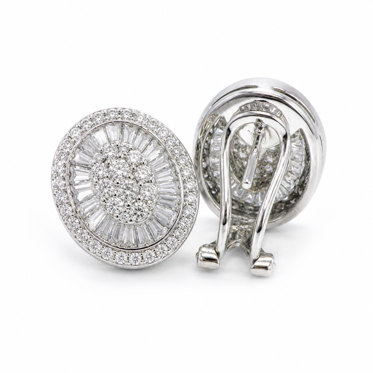 18K White Gold Italian Diamond Pavé Hoop Earrings