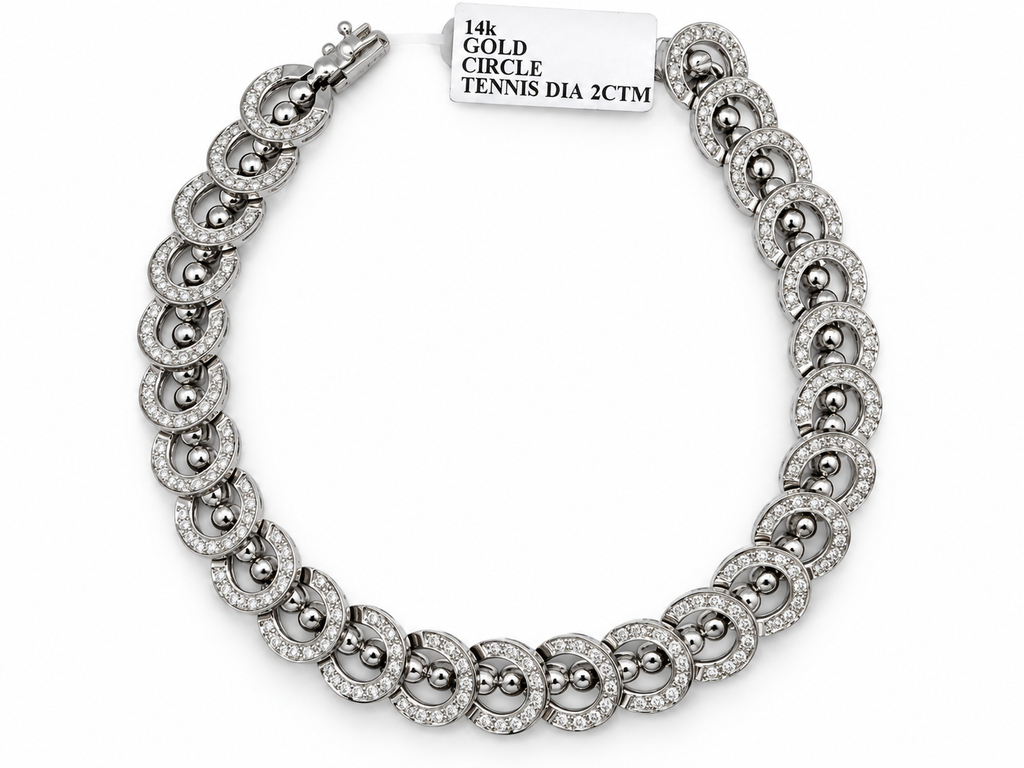 14K White Gold Natural Diamond Circle Bracelet