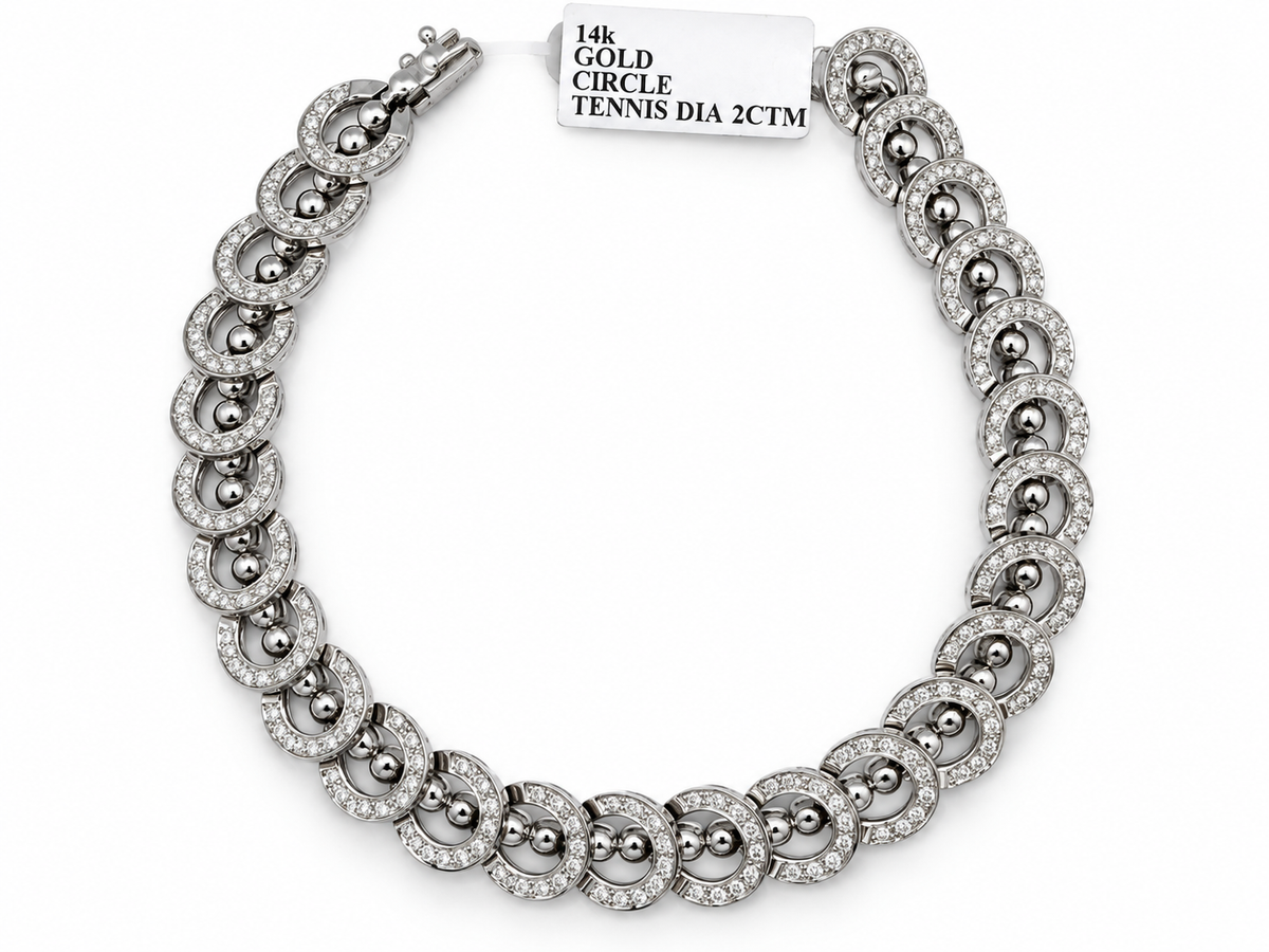 14K White Gold Natural Diamond Circle Bracelet
