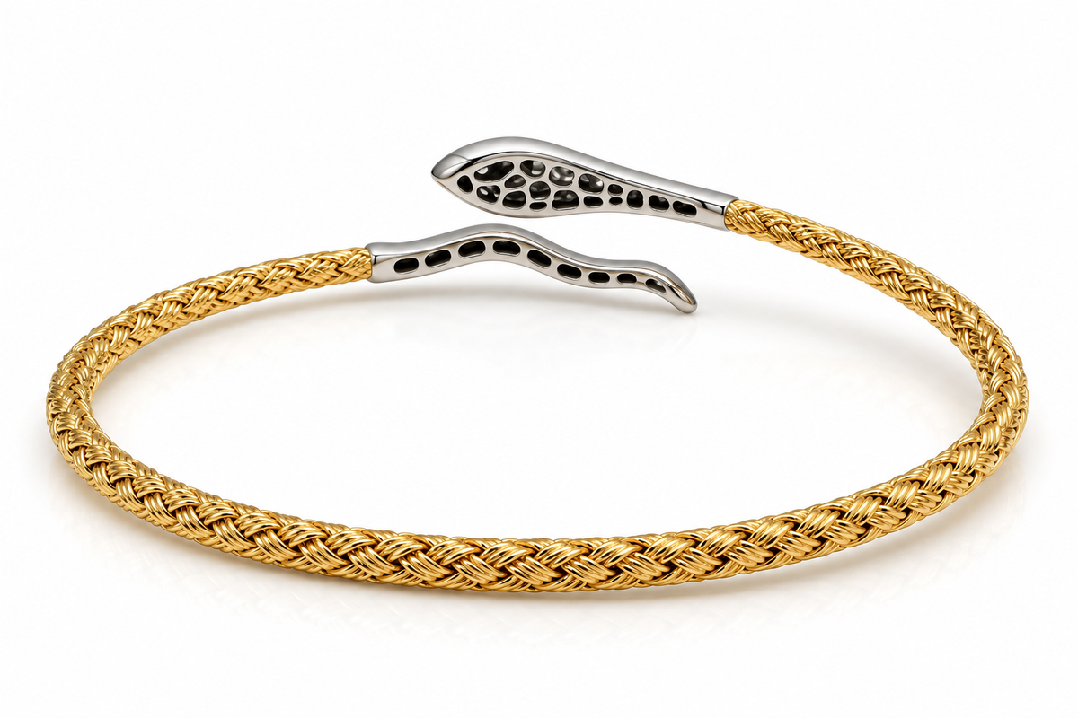 14K Yellow Gold 1.00 CT Natural Diamond Snake Bangle