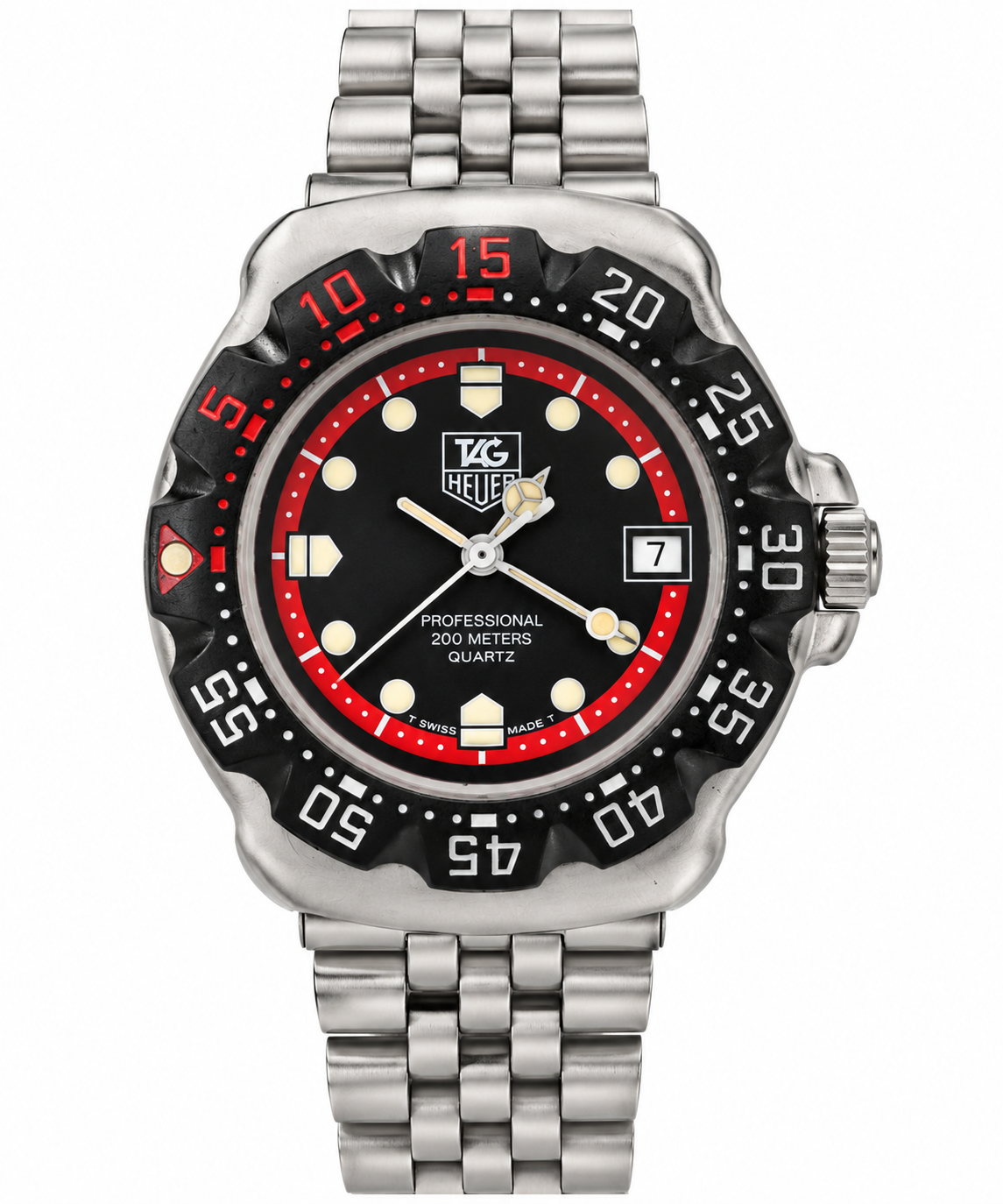 Vintage TAG Heuer Formula 1 Professional 200M Quartz – Black & Red Dial – Stainless Steel