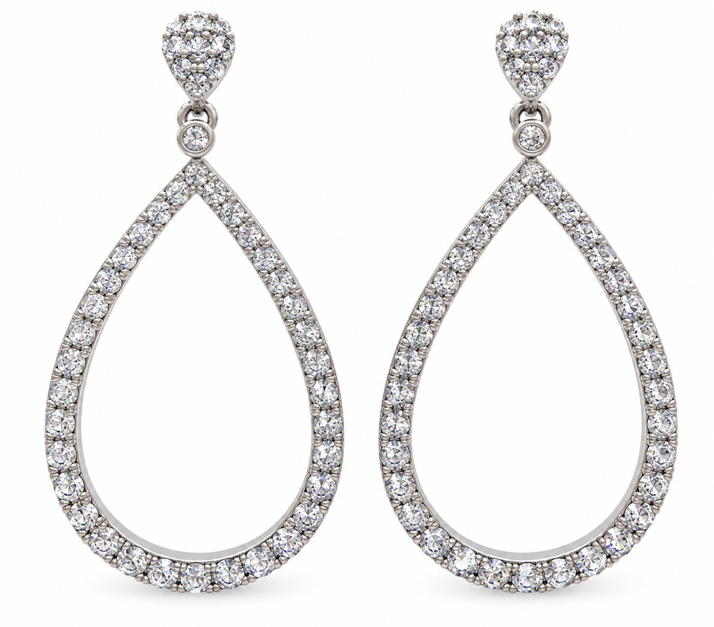 14K White Gold Natural Diamond Teardrop Dangle Earrings