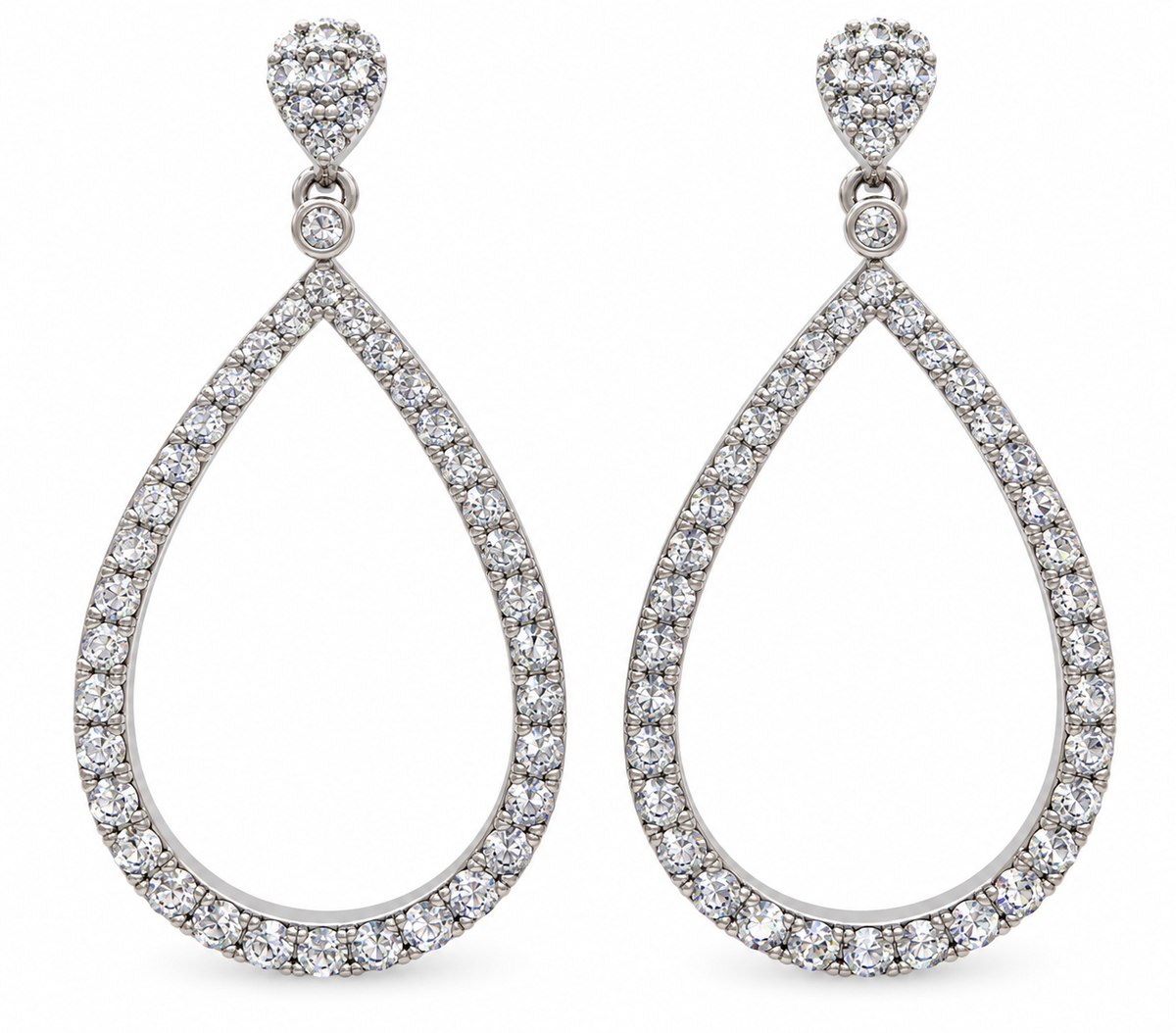 14K White Gold Natural Diamond Teardrop Dangle Earrings
