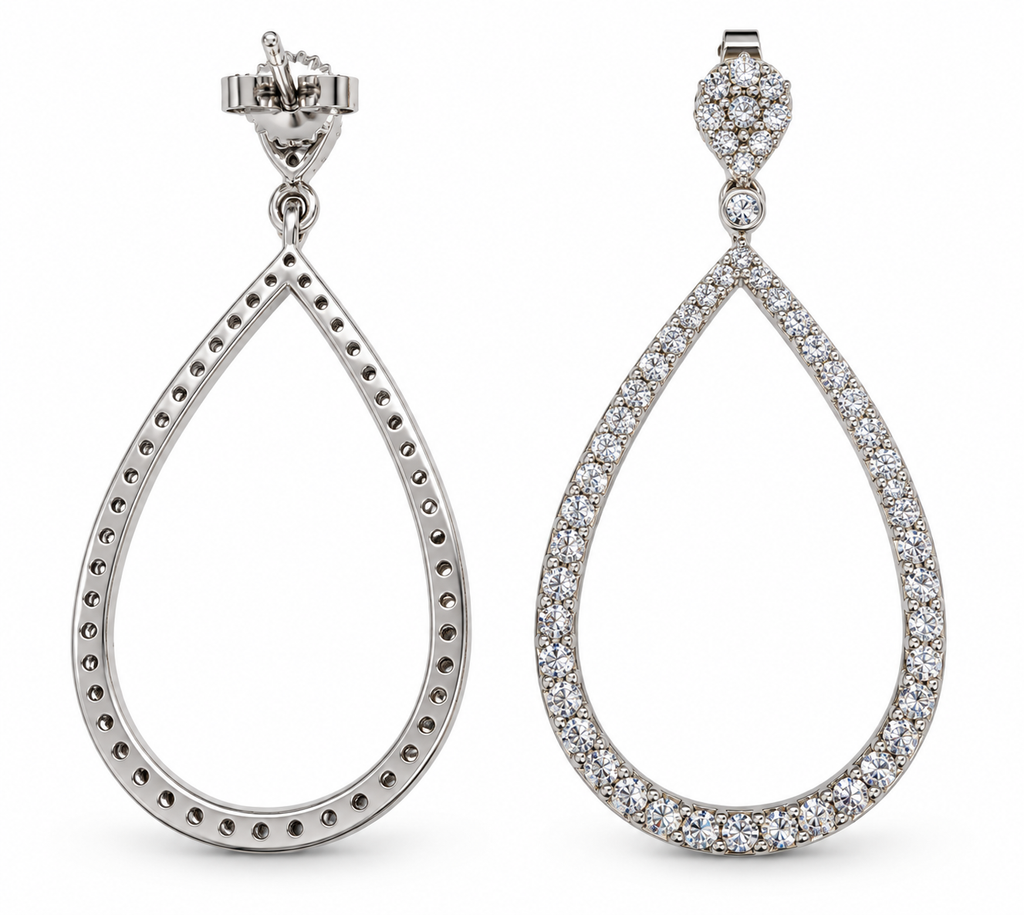 14K White Gold Natural Diamond Teardrop Dangle Earrings