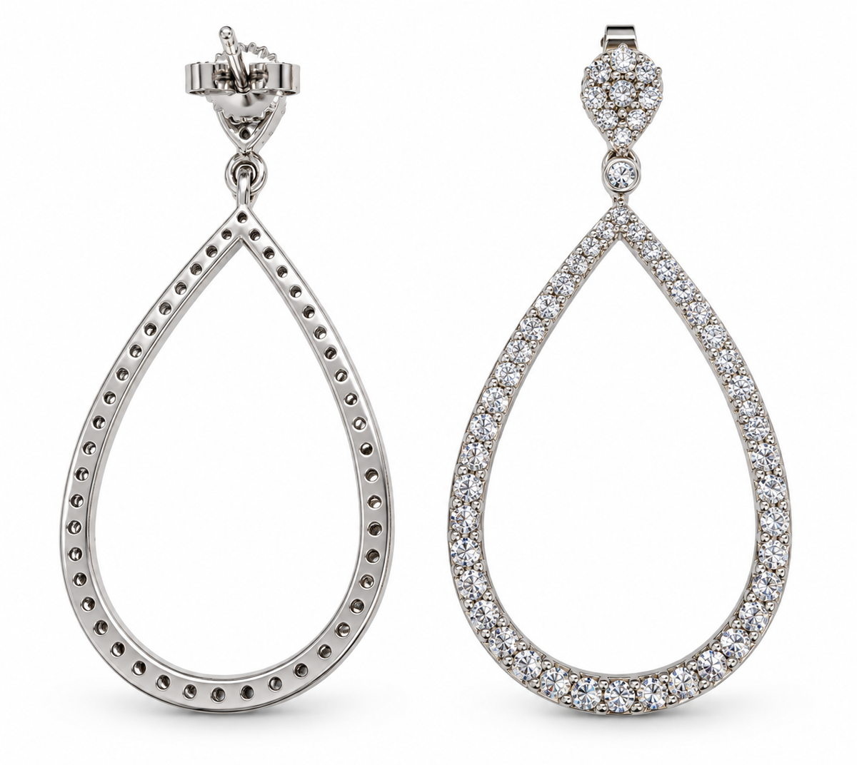 14K White Gold Natural Diamond Teardrop Dangle Earrings