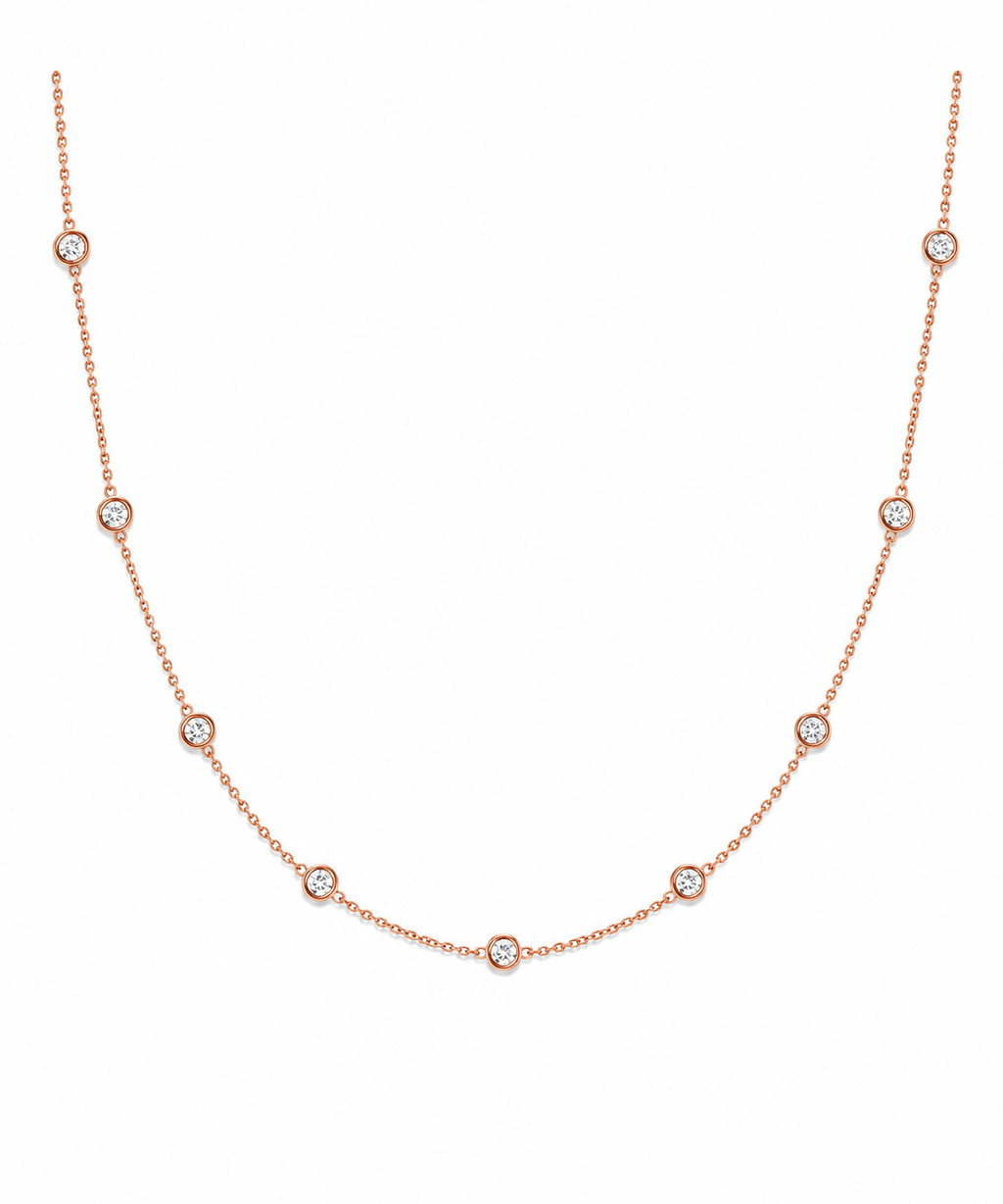 14K Rose Gold Diamond Station Necklace – 1.49 CTW