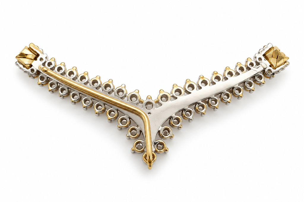 14K Gold Diamond Chevron Brooch