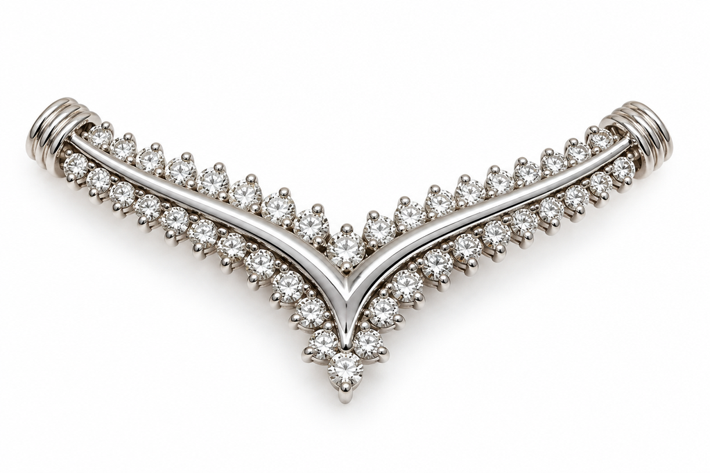 14K Gold Diamond Chevron Brooch