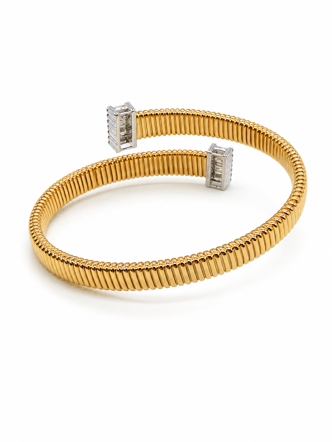 14K Yellow Gold Flexible Diamond Bangle Bracelet