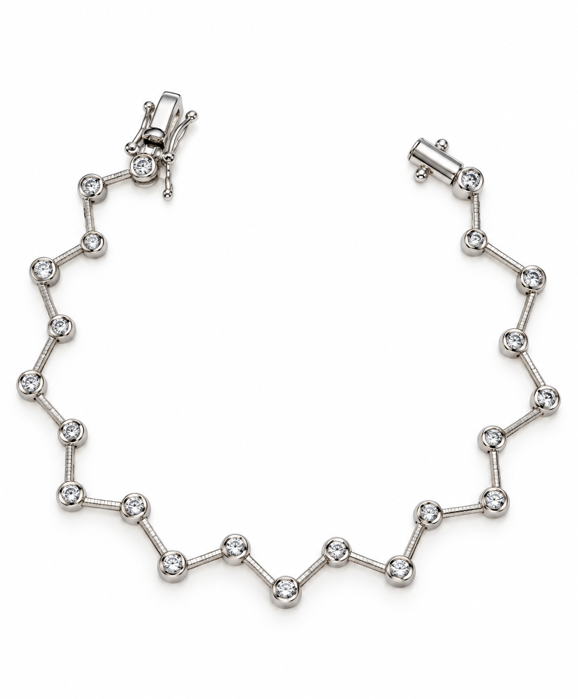 18K White Gold Natural Diamond Zig-Zag Bracelet