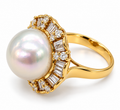 14K Yellow Gold Pearl & Diamond Statement Ring — Size 7