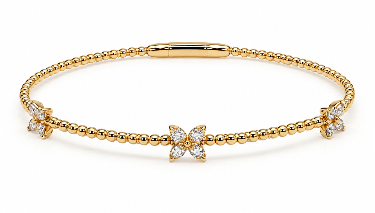 14K Yellow Gold Diamond Butterfly Bangle – 0.40 CTW