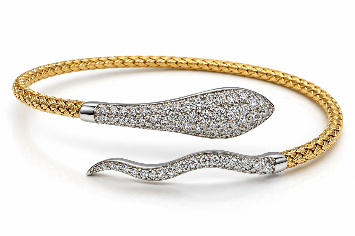 14K Yellow Gold 1.00 CT Natural Diamond Snake Bangle