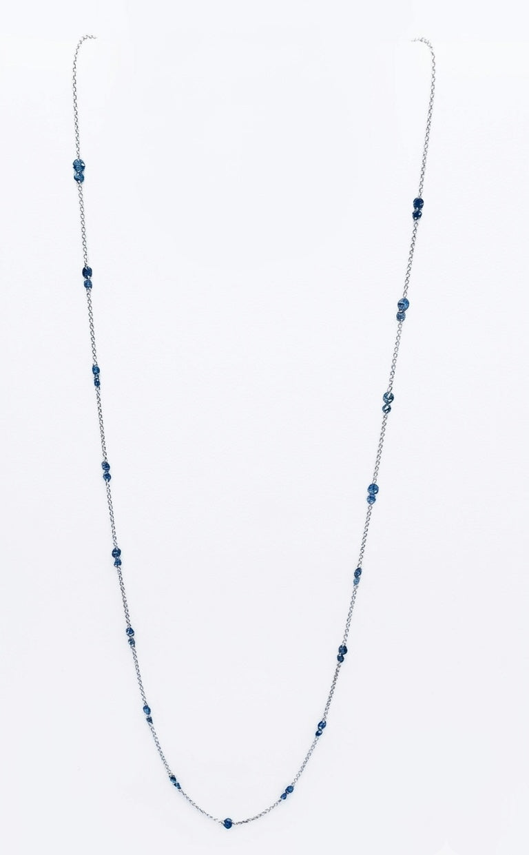 14K White Gold Blue Diamond Beaded Necklace