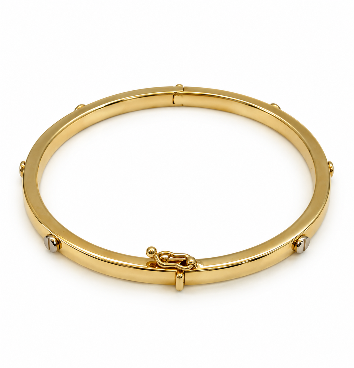 14K Yellow Gold Screw-Accent Bangle Bracelet