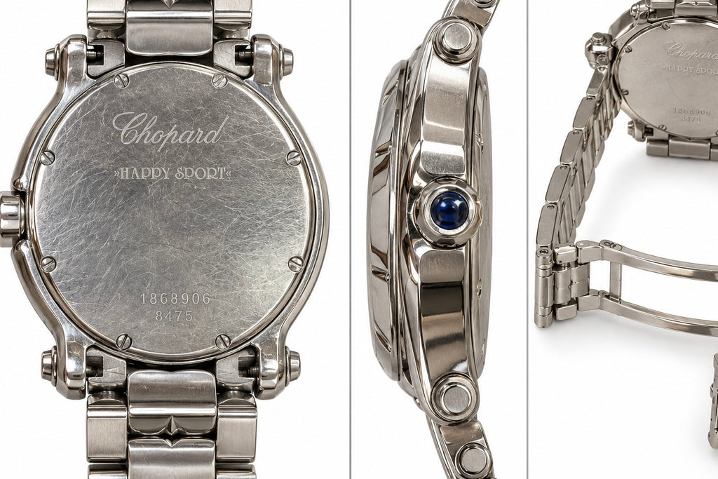 Chopard Happy Sport Stainless Steel Watch – Mother-of-Pearl Dial – 3 Floating Diamonds – Ref. 8475