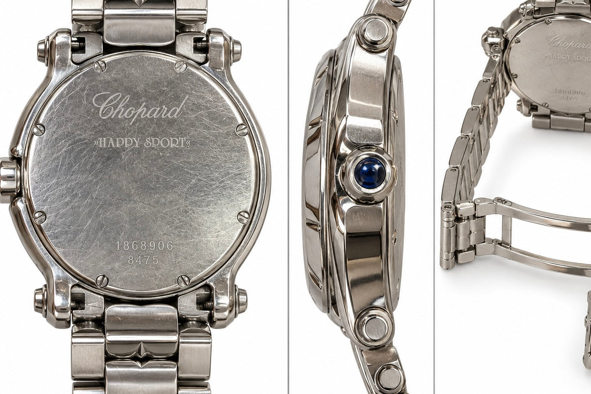 Chopard Happy Sport Stainless Steel Watch – Mother-of-Pearl Dial – 3 Floating Diamonds – Ref. 8475