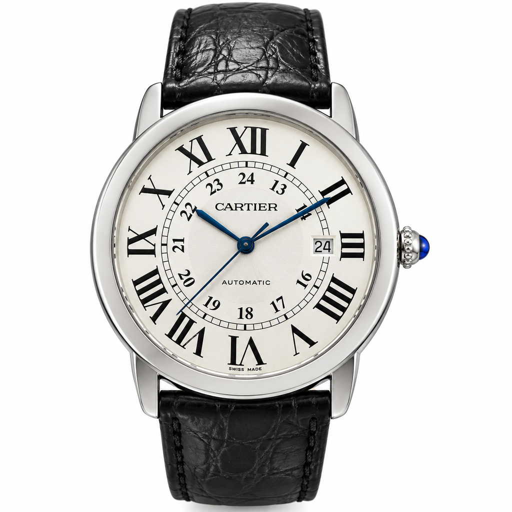 Cartier Ronde Solo XL Automatic 42mm – Ref. 3517 – Stainless Steel – Black Leather Strap