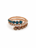 14K Rose Gold Multi-Row Diamond Ring with Blue & Brown Natural Diamonds