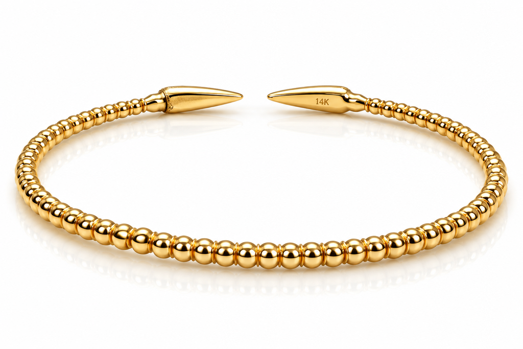 14K Gold Natural Diamond Open Bangle Bracelet
