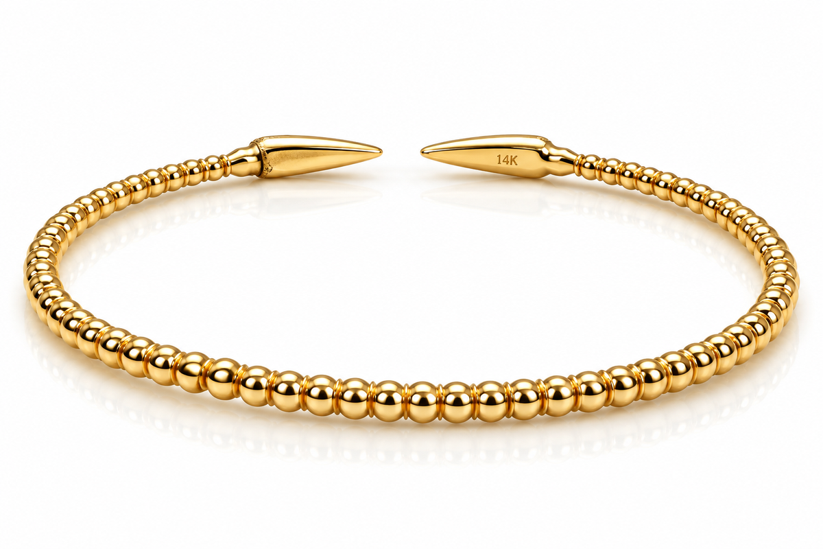 14K Gold Natural Diamond Open Bangle Bracelet