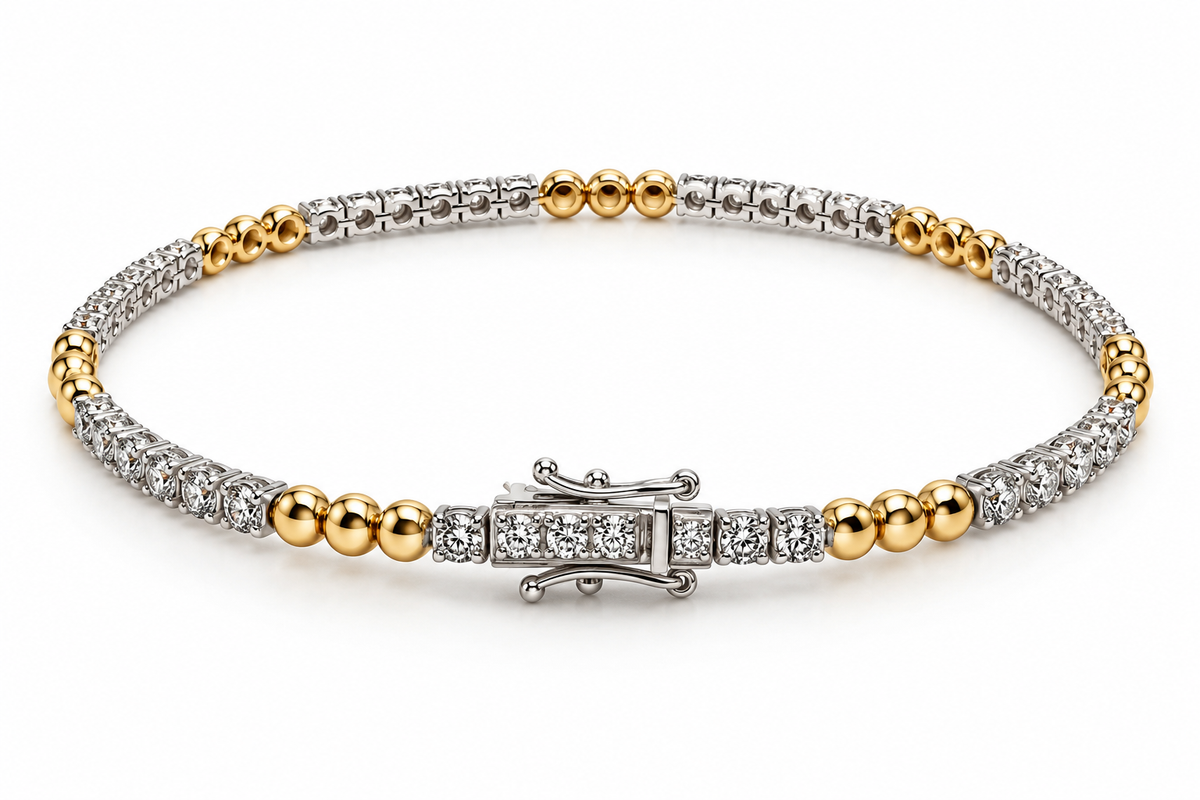 14K Two-Tone 2 CT Diamond Station Tennis Bracelet