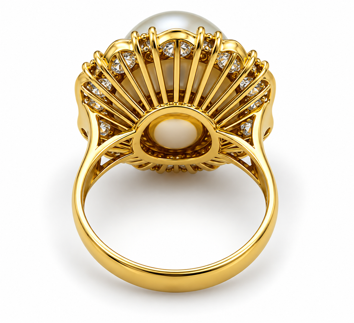 14K Yellow Gold Pearl & Diamond Statement Ring — Size 7