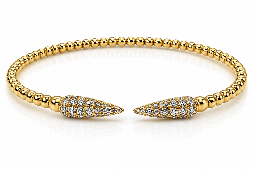 14K Gold Natural Diamond Open Bangle Bracelet