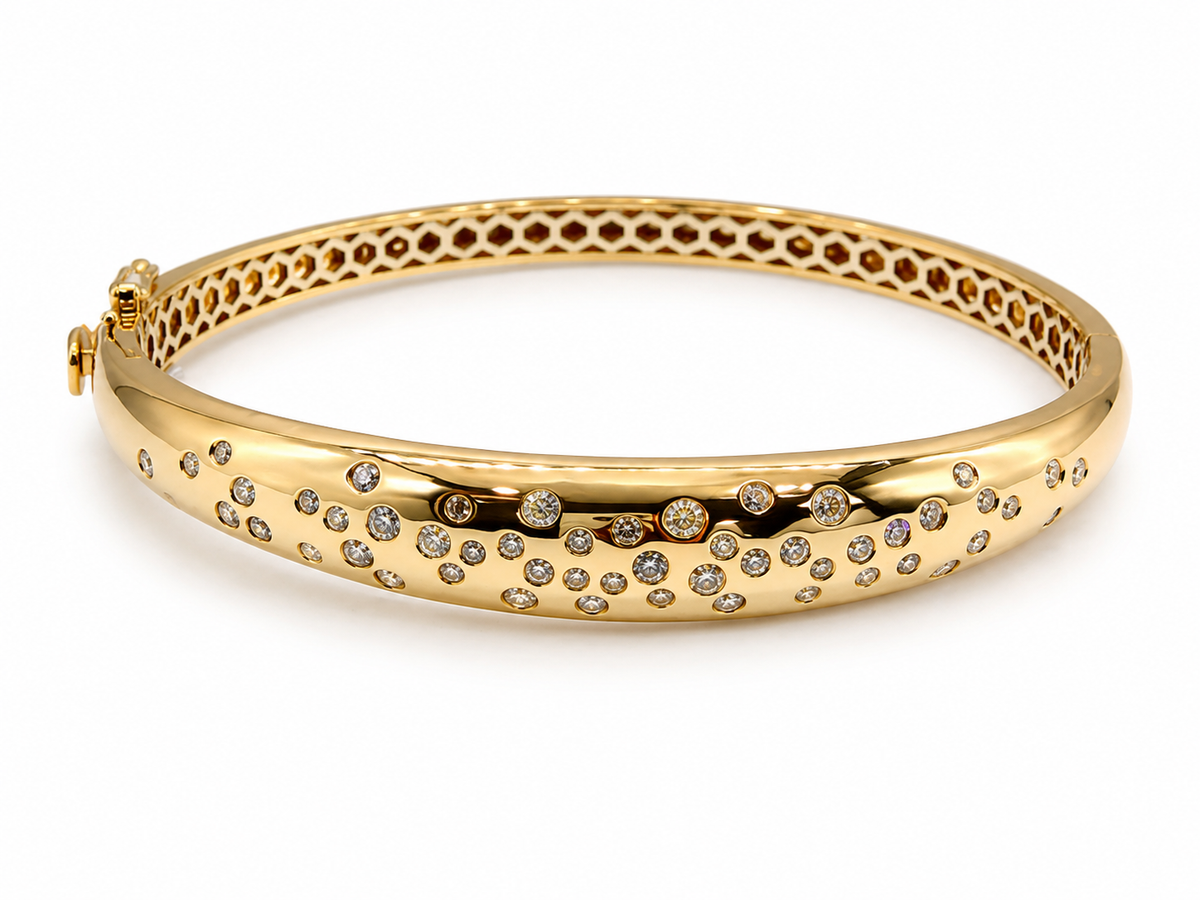 14K Yellow & White Gold Natural Diamond Bangle Bracelet