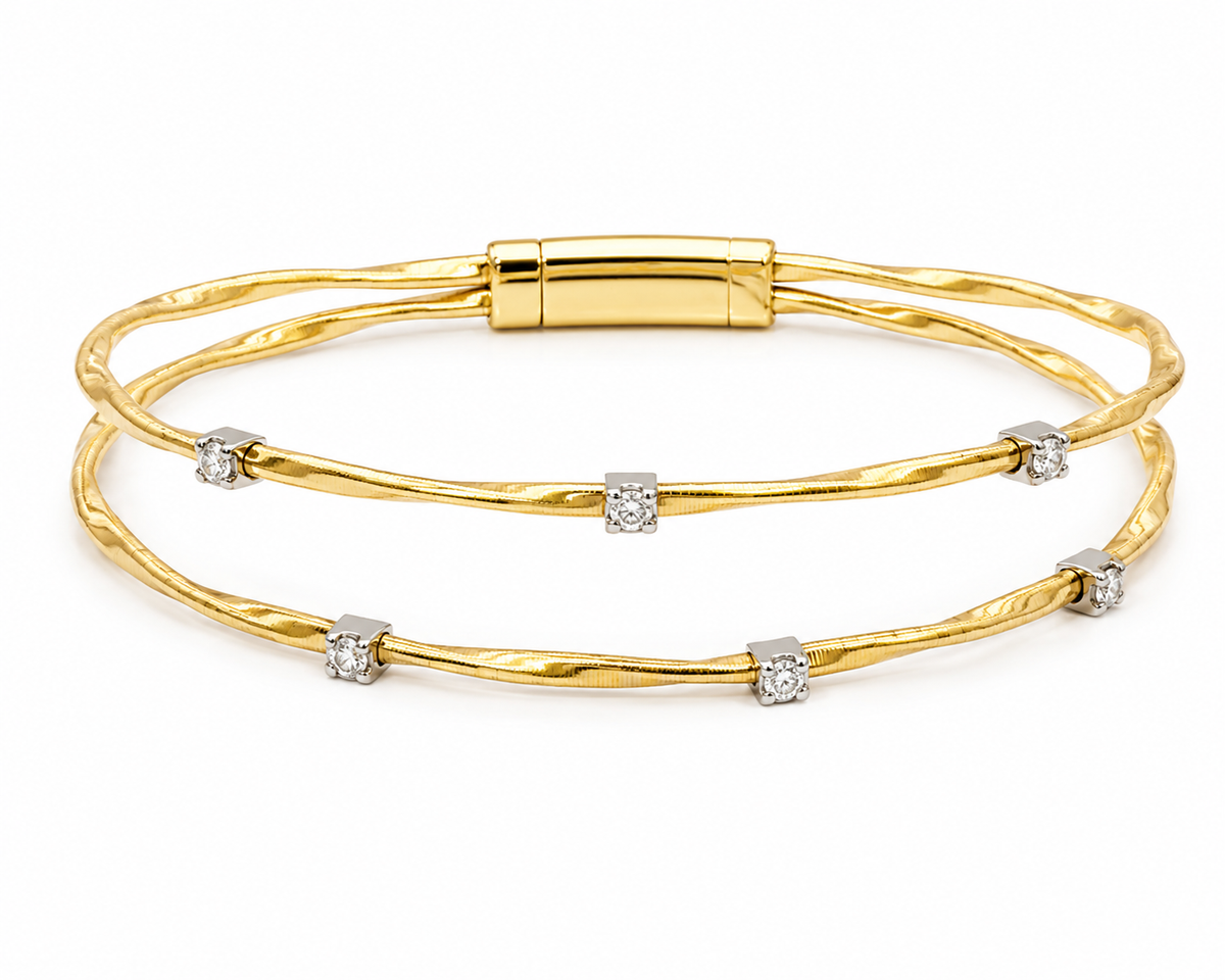 14K Two-Tone Gold Natural Diamond Bangle Bracelet