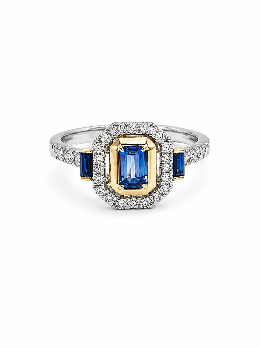 14K Yellow Gold Sapphire & Diamond Halo Ring