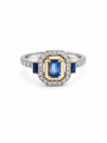 14K Yellow Gold Sapphire & Diamond Halo Ring