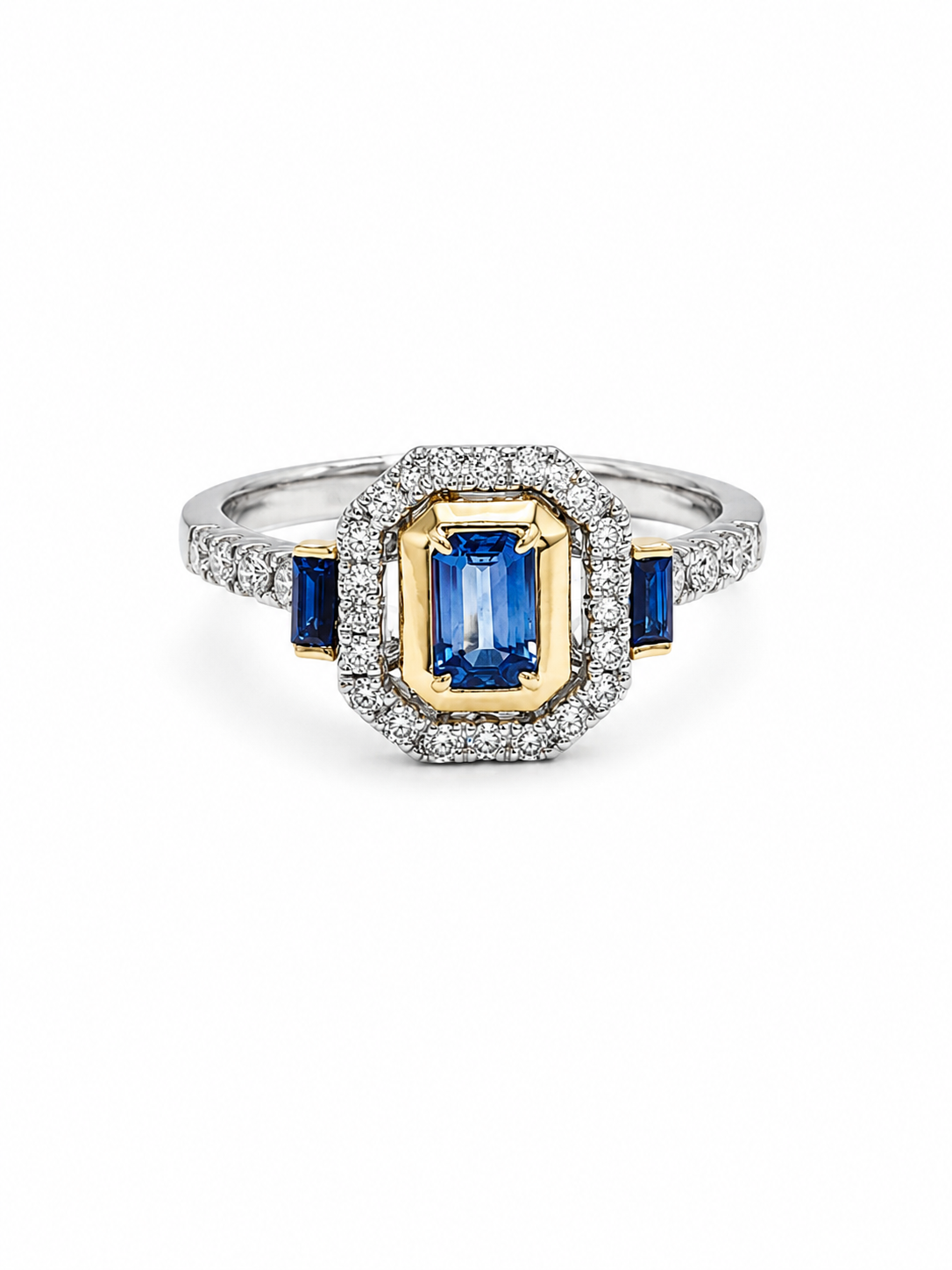 14K Yellow Gold Sapphire & Diamond Halo Ring