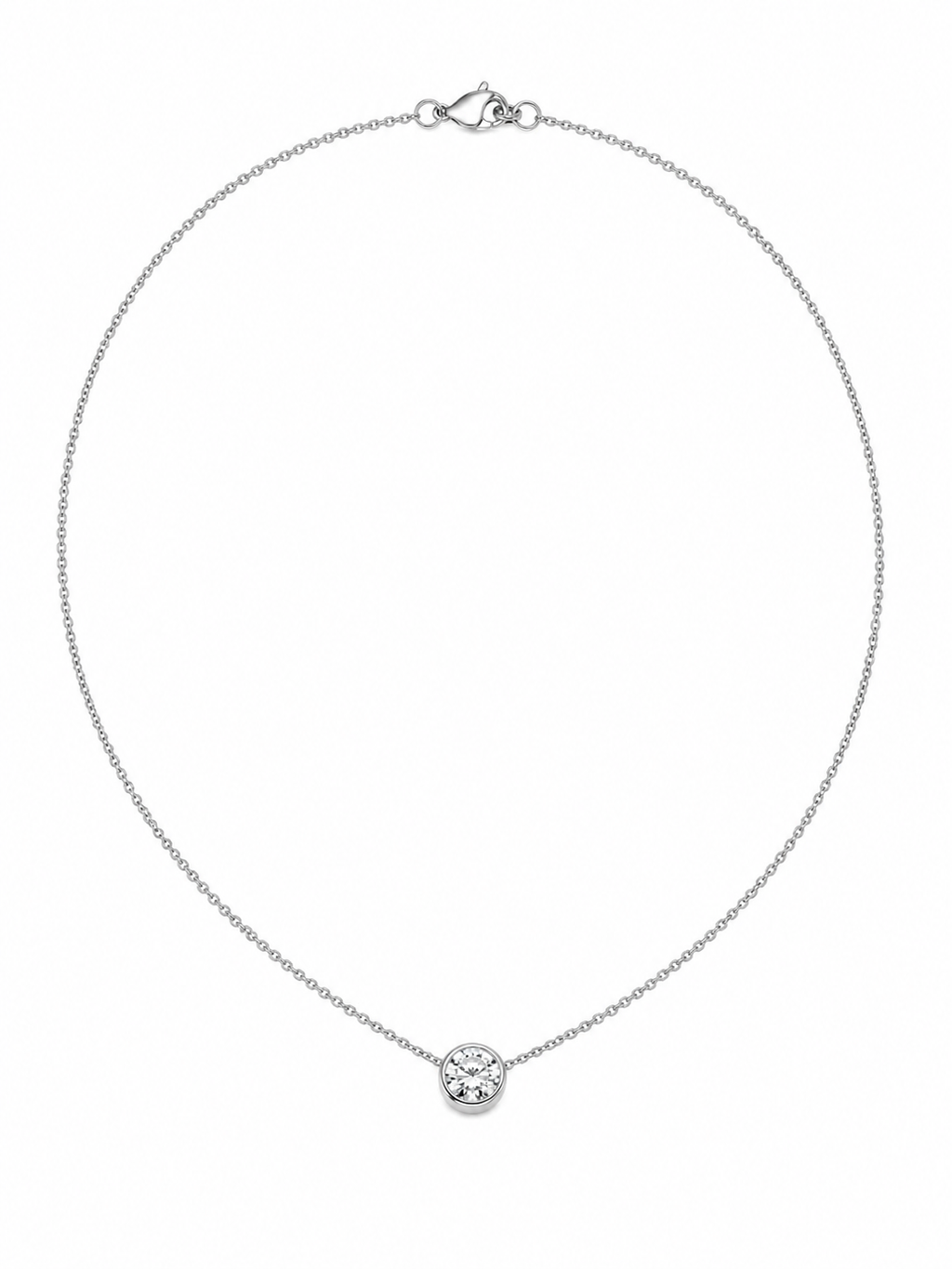 14K White Gold Natural Diamond Solitaire Necklace