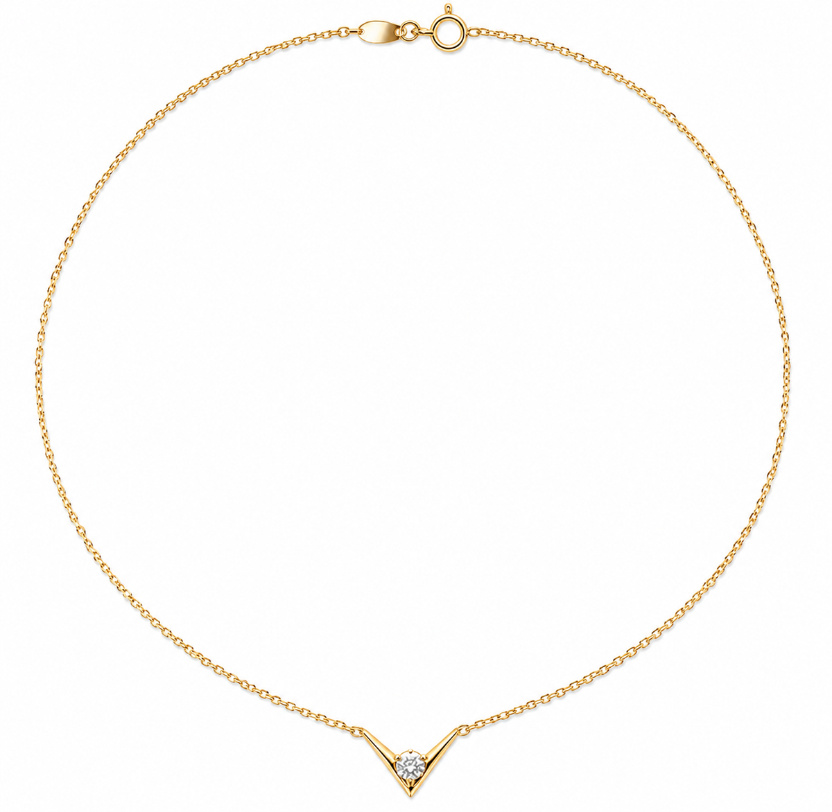 14K Gold Natural Diamond V-Pendant Necklace – 17”