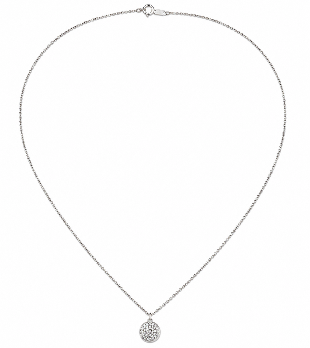 14K White Gold Natural Diamond Round Pendant Necklace