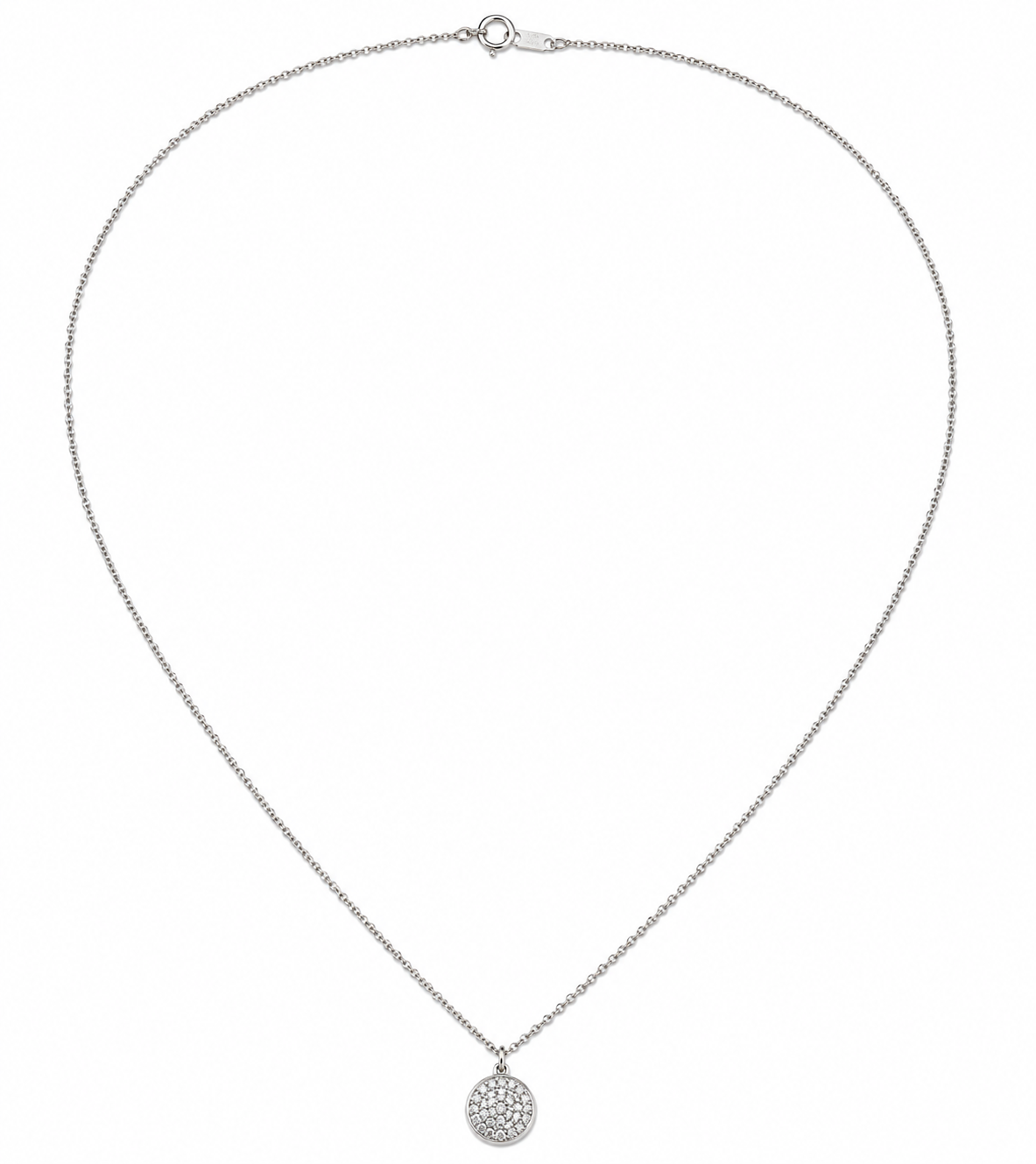 14K White Gold Natural Diamond Round Pendant Necklace